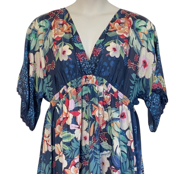 Johnny Was Annia Printed Silk V-Neck Kimono Sleeve Midi Dress Sz XL - Picture 4 of 16